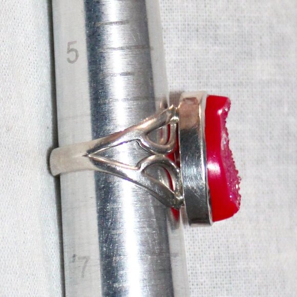 Sterling Silver Dyed Pink Druzy Quartz Ring - Picture 6 of 7